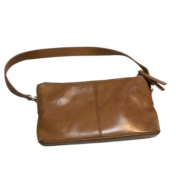 Banana Republic Cognac 100% Cow Leather Wristlet Shoulder Bag Zip Top Pocket - Picture 1 of 7